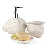 Zanzan Duschlotionsspender Shell Sandstein Badezimmerzubehör Set 3/4-teiliges Badezimmer-Set Enthalten Seifenspender Seifenschalen Gargle Cups 350ml/11.8oz Seifenspender