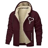 Generisch Herren Warm gefütterte Kapuzenjacke mit Sherpa-Fleece - Winterjacke mit dezentem Jesus-Herz-Motiv | Christliche Jacke für kalte Tage