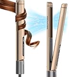 KUSNCA Ionen Glätteisen, 2 IN 1 Haarglätter Locken und Glätten Glatt und Glänzend, 3D-Schwebende Keramikplatte Verhindert Haarziehen, Vorderseite mit Verbrühschutzfunktion, LCD 110°C-230°C(Gold)