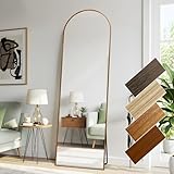 Bogen Ganzkörper Spiegel 52 x 161 cm Gewölbter Standspiegel Aluminiumrahmen klassischer Gelbbraun Holz Look an der Wand montiert lehnend spiegel als Ankleide spiegel für Wohnzimmer Flur Schlafzimmer