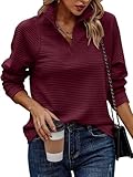 Ranphee Weinrot Damen Pullover Elegant Winter Half Zip Troyer Sweatpullover Vintage Warme Teenager Dicker Sport Ausgefallene Sweatshirt