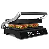 GOPLUS 2000W Kontaktgrill, Panini Pressgrill mit 5 Grill-Programme, 0-4H Timer, Sandwichmaker mit Antihaftbeschichtung, LED-Anzeige, elektrischer Tischgrill 180° aufklappbar