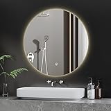 BD-Baode Badezimmer Spiegel mit LED 50x50cm Spiegel mit Beleuchtung mit Touch Schalter,Wandspiegel mit 3 Arten von Licht 3000-6500K Warmweiß Neutral Kaltweiß
