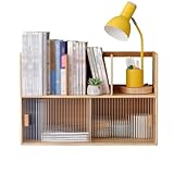 GLigeT bücherregal Bambus-Desktop-Bücherregal mit großer Kapazität, mit Glasschienen, Schranktür-Aufbewahrungsregal, for das Home-Office-Studien-Organizer-Regal Aufbewahrungsregal(L60xW22.5xH40.5 cm)