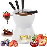 MZSX Keramik Schokofondue-Topf-Set, Käse Fondueset mit 1 Teelicht & 4 Gabeln Aus Rostfreiem Stahl, Mini Schokofondue Käsefondue Fondue Set, für Haus, Restaurant und Café