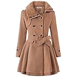 Damen Wolle Slim Gürtel Pea Zweireihiger Wintermantel, hellbraun, 50