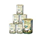Dehner Best Nature Hundefutter, Nassfutter getreidefrei, für ausgewachsene Hunde, Wild / Huhn / Nudeln, 6 x 400 g Dose (2.4 kg)