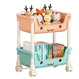 Spielzeugregal für Kinder – Aufbewahrung für Spielzeug und Bücher für Kinder | Spielzeugregal für Kinder, mehrstufiger Ständer für Kinder auf Rollen | Spielzeugbox-Bücherregal