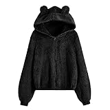 Generisch Damen Winter Warm Pullover Sweatshirt Niedlich mit Ohren GefüTterte Sweatshirt Mit Kapuze Dicke Fleecepullover Pulli Kapuzenpullover Sportlich Langarmshirt ThermounterwäSche Teddyjacke