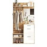 Garderobenset, Kompaktgarderobe mit Spiegel & Sitzbank | Flurgarderoben Set mit Schuhschrank, Hängeregale, 2 Schränken, viel Stauraum | Multifunktions-Garderobenschrank für Kleine Räume 100x38.5x190cm