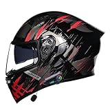 Motorradhelm mit Bluetooth Klapphelm Integralhelm Fullface Helm Sturzhelm mit Doppelvisier Sonnenblende DOTECE-geprüft Rollerhelm Anti-UV für Damen Herren Erwachsene-Schwarz 6,XXL=63~64cm