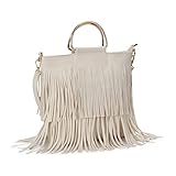 EVEOUT Umhängetasche mit Quasten Fransentasche Damen Mode PU-Leder Hobo-Tasche Quasten Handtasche