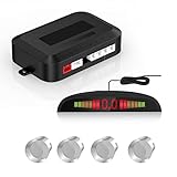 CoCar Auto Rückfahrwarner Einparkhilfe 4 Sensoren Einparkassistent Einparksystem PDC + LED Anzeigen + Akustische Warnung - Silber
