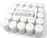Pritogo Teelichter, 100 Stück, Weiß, Brenndauer: 8 Stunden, 20 g Wachsgewicht, 25 x 38 mm, Kunststoffhülle, Gastro, Hochzeit, Dekorieren, Feiern, Entspannen, Outdoor, Party