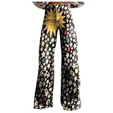 Jeanshose Damen Weites Bein Jeans High Waist Freizeithose Stretch Denimhose Retro Kunstdruck Jeanshosen lockere Passform Denim-Hose Lässige Gerades Pant