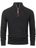 Indicode Herren INYassip Strickpullover mit Stehkragen | Pullover Herrenpulli mit Kragen und Reißverschluß Black M