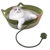 Katzenkorb mit Spielzeugschwanz, handgewebt