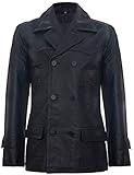 Infinity Leather Herren Schwarz German Marine Dr Who Kuhfellleder PEA Mantel 2XL
