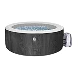 JLeisure Avenli Vancouver aufblasbarer Whirlpool, 800 Liter, 134,6 cm, für 4 Personen, 110 Düsen, mit isolierter Abdeckung und Bodenschutz, schwarze Holzoberfläche