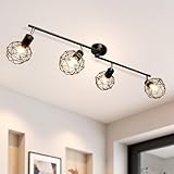 Aulaiyi Deckenstrahler 4 Flammig, 350°-Drehung, Deckenspots E14 Fassung, Deckenlampe LED Deckenleuchte, Spotleuchte Wand, Wandstrahler für Küche, Wohnzimmer, Schlafzimmer, Schwarz (Ohne Leuchtmittel)