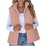 Dyhxuan Daunenweste Damen Baumwolle Steppweste Ärmellose Steppjacke Leicht Übergangsweste Einfarbig Stehkragen Weste mit Reißverschluss Casual Warm Winterjacke mit Tasche