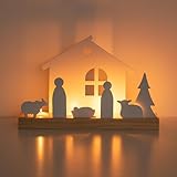 Romadedi Krippe Weihnachten Kerzenständer Set: Weihnachtskrippe Indoor Dekorationen Klein mit Holzsockel Weißes Krippenset für Tisch Kaminmantel Ideal für Weihnachtsdekoration