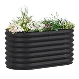 FIVMEN Hochbeet 120x60x60cm Blumenkasten Verzinkter Stahl Pflanzkübel Groß Außen Pflanzkasten Frühbeet Pflanzbeet Gartenbeet Oval für Garten Balkon, Schwarz