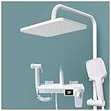 Shower system , Weißes Thermostat-Duschsystem, Temperaturanzeige, freiliegendes Duscharmatur-Set, mit Regenduschkopf, Toilettensprüher, Handsprüher und Wannenauslauf, Badezimmer-Duscharmatur, höhenver