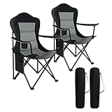 WOLTU Campingstuhl Faltbar 2er Set, Leichter Klappstuhl, Angelstuhl Gartenstuhl Regiestuhl klappbar, für Outdoor Strand Terrasse Grillen Angeln Picknick, Schwarz + Dunkelgrau, CPS8153szdg-2
