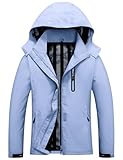 UMIPUBO Damen Wasserdicht Jacke Softshell Outdoor Regenjacke Frühling Übergangs Dünne Leichte Atmungsaktiv Winddicht Kapuze Abnehmbare Kurzmantel(Blau,XL)