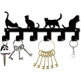 CREATCABIN Metall-Katzen-Schlüsselhalter für Wand-Schlüssel-Aufhänger, Metall-Schlüssel-Organizer, Garderobe mit 6 Haken, Schlüssel-Aufhänger, Eisen-Wandhalterung, Wanddekoration, schwarze Katzen für