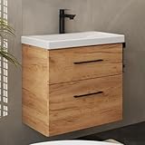 Planetmöbel Badmöbel Set Waschtisch mit Unterschrank 63 x 60 x 36,5 cm, moderner Waschbeckenunterschrank für Badezimmer, Gäste Bad & WC, Gold Eiche