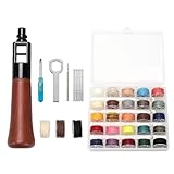 WUTA Leder Nähset, Ledernadel Handnähapparat, Leder Nähahle mit 25 Farben Wachsfaden Faden Spule, Profinähahle Lederwerkzeug（0.45mm