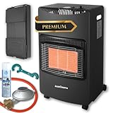 Bluecraft Gas-Ofen Heizofen in PREMIUM QULAITÄT Infrarot Heizstrahler 4,2 kW mit Druckregler & Gas-Schlauch Lecksuchspray und Gasregler-Schlüssel | Camping-Heizung für Gasflasche