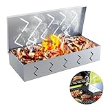 Räucherbox, Räucherkasten Grill BBQ Smokerbox aus Edelstahl zum Grillen, BBQ Räucherbox Gasgrill Smoker Box für Gasgrills, Robustes Grillzubehör zum Räuchern von Chips, 20 x 10 x 5cm, Silber