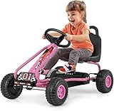 FANTASK Gokart mit verstellbarem Sitz, Tretauto bis 30 kg belastbar, Pedal Gokart, Kinderfahrzeug für Kinder ab 3 Jahren (Rosa)