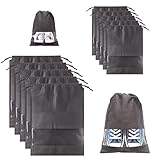 Schuhbeutel - Vaktop 10 Stück Schuhtasche Reise, Schuhsack mit Zugband und Transparentes Fenster, Staubdicht Aufbewahrungsbeutel - für Männer Frauen Täglichen und Reisegebrauch (2 Größen, Grau)