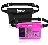 ipow 2 Pack wasserdichte Tasche Beutel Hülle Unterwassertasche Bauchtasche vollkommen für iPhone, Handy, Kamera, iPad, Bargeld, Dokumente vor Wasser schützen (Schwarz (undurchsichtig) + Pink)
