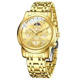 OLEVS Herren-Armbanduhr, multifunktional, Chronograph, Analog, Quarzuhr, luxuriös, Diamant-Edelstahl, wasserdicht, 30 m, leuchtende Herrenuhr, G3655: goldenes Armband und goldfarbenes Zifferblatt