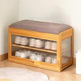 Schuhbank aus Bambus mit Stauraum, schwarzes Schuhregal aus Acryl mit geschlossenem, staubdichtem Design, Sitz-Organizer für den Eingangsbereich für Schlafzimmer und Wohnzimmer, 70 cm