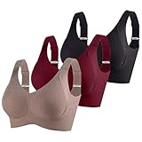 3er Pack Damen Push Up BH ohne Bügel aus Baumwolle Sexy und Bequem mit Starkem Halt für Große Brüste Verstellbarer Bra Set in Klassischem Design