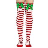 Generisch Halterlose Strümpfe Selbstklebend Hohe Lange Strümpfe Überkniestrümpfe Weihnachten Kostüme Socken Kniehohe Lange Gestreifte Strumpfsocken Straps Mit Strümpfe (H, One Size)