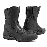 REBELHORN Scout Motorradstiefel Herren und Damen | PU Leder | Hipora Membran | Zwei Lange Reißverschlüsse | Verstärkte Zehen, Fersen und Knöchel | Doppel und Dreifachnähte