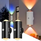 2 Stück Intelligentes LED-Nachtlicht mit Bewegungssensor, 8 Farben Farbverlauf Kabellose Wandleuchten, RGB Magnetische Sunset Lamp, AUTO/Dauer-EIN Dimmbar Aufladbar Lamp für Schlafzimmer (Schwarz)