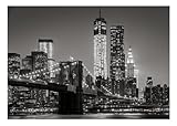 WallArena Fototapete New York Skyline Nacht Schwarz Weiß Stadt Modern Wohnzimmer Schlafzimmer Wandtapete Vlies Tapete UV-Beständig Montagefertig (368x254 cm - 4 Bahnen)