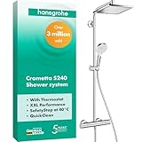 hansgrohe Crometta E - Duschsystem mit Thermostat, Regendusche (240 x 240 mm) mit Armatur, Handbrause (2 Strahlarten), Schlauch, Brausestange und eckiger Kopfbrause (1 Strahlart), Chrom, 27271000