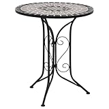 Makastle Mosaik-Bistrotisch, Blumenhocker Rund, Beistelltisch für Balkon, Garten, Terrasse, Hinterhof, Metallrahmen, 60 x 70 cm Grau Keramik und Eisen