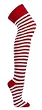 krautwear® Damen Gestreifte Overknees Strümpfe Ringelstrümpfe Karneval Oeko-TEX Standard 100 (rot-Weiss)