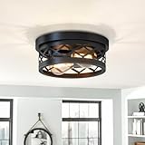 LVWIT Deckenlampe Schwarz 2 Flammig E27 Modern Industrial LED Deckenleuchte Rund Metall Vintage Deckenstrahler Flurlampe für Wohnzimmer Schlafzimmer Küche Flur Eingang (Ohne Glühbirne)