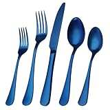cfpqv Blaues Silberbesteck-Set, 20-teilig, Besteckset, Besteckset, Edelstahl-Utensilien, Service für 4 Personen, inklusive Gabel und Löffel Tischsets Für Runden Küchentisch 4er Set (Blue, One Size)